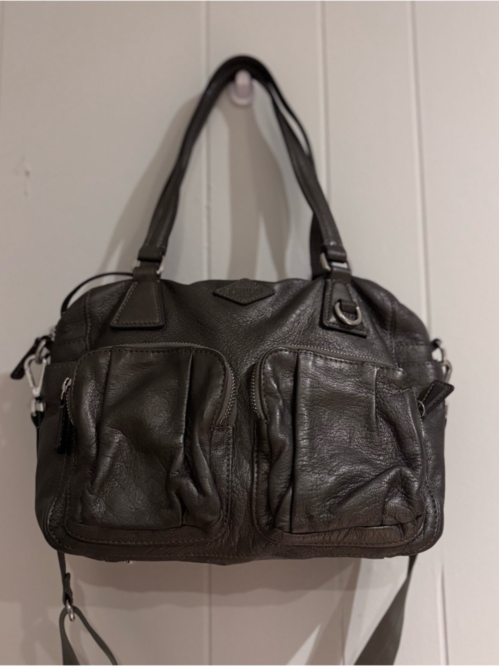 MZ Wallace gray Leather Double Pocket Shoulder Bag